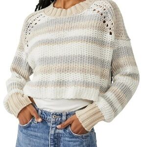 Urban Outfitters Cream and Tan Crew Neck Sweater